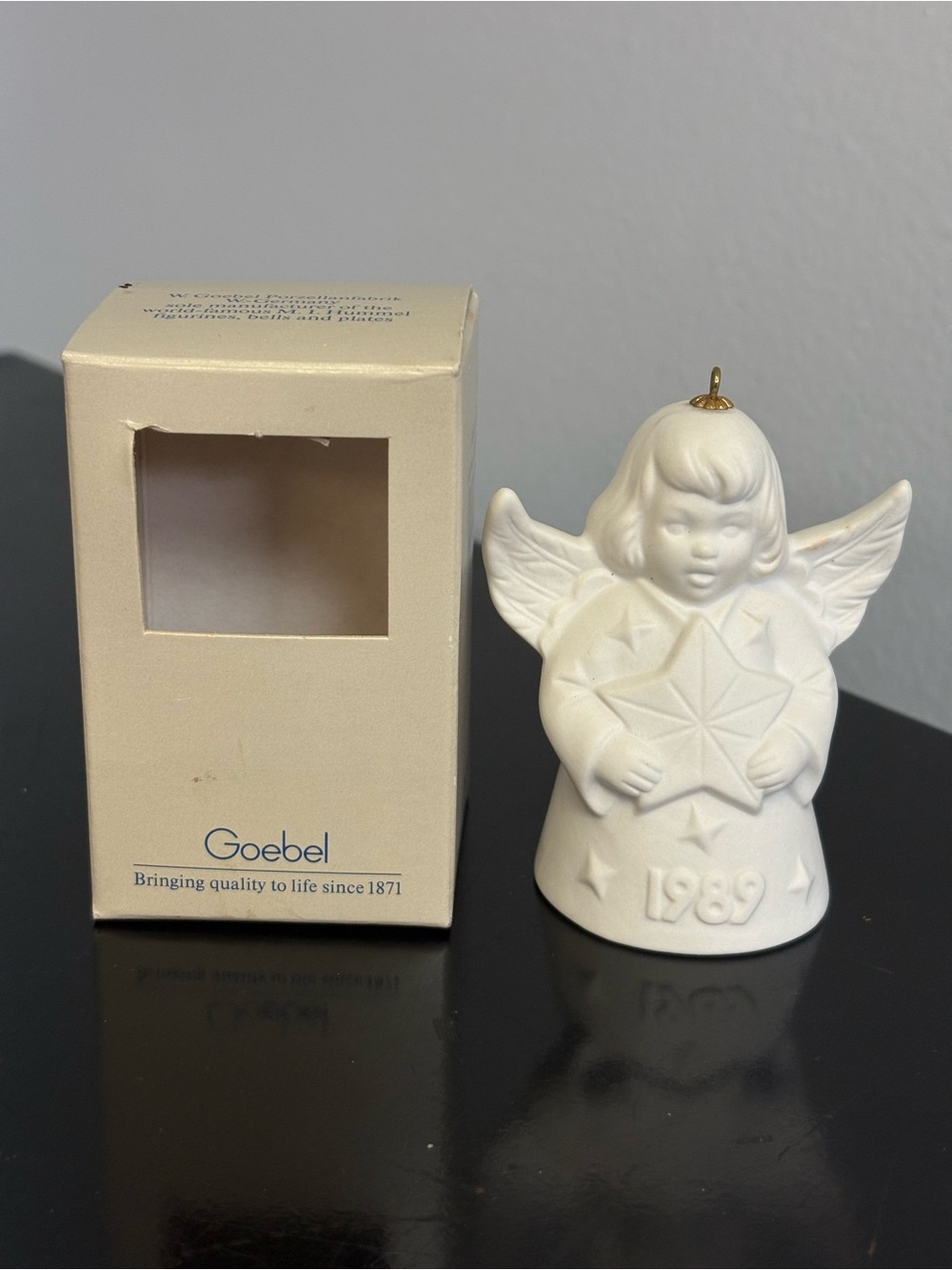 1989 Goebel Angel Bell is a 14th edition bisque porcelain Christmas ornament